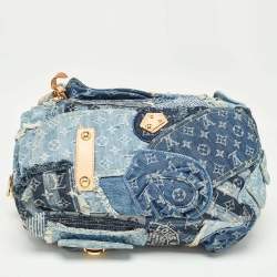 Pre Owned Louis Vuitton Blue Monogram Patchwork Denim Bowly Bag