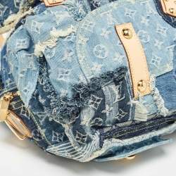 Pre Owned Louis Vuitton Blue Monogram Patchwork Denim Bowly Bag