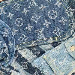 Pre Owned Louis Vuitton Blue Monogram Patchwork Denim Bowly Bag