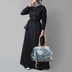 Pre Owned Louis Vuitton Blue Monogram Patchwork Denim Bowly Bag