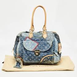 Pre Owned Louis Vuitton Blue Monogram Patchwork Denim Bowly Bag