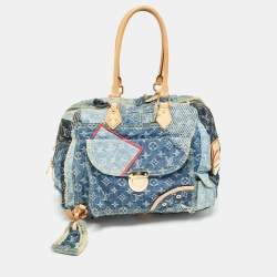 Pre Owned Louis Vuitton Blue Monogram Patchwork Denim Bowly Bag