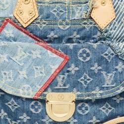 Pre Owned Louis Vuitton Blue Monogram Patchwork Denim Bowly Bag