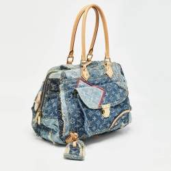 Pre Owned Louis Vuitton Blue Monogram Patchwork Denim Bowly Bag