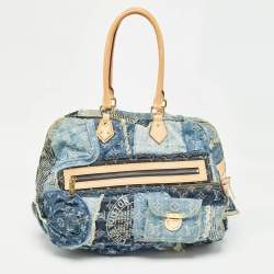 Pre Owned Louis Vuitton Blue Monogram Patchwork Denim Bowly Bag