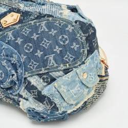 Pre Owned Louis Vuitton Blue Monogram Patchwork Denim Bowly Bag