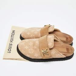Louis Vuitton Beige Monogram Wool LV Cosy Flat Clogs Size 38