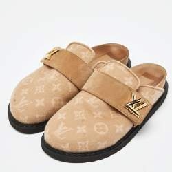 Louis Vuitton Beige Monogram Wool LV Cosy Flat Clogs Size 38