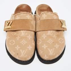 Louis Vuitton Beige Monogram Wool LV Cosy Flat Clogs Size 38