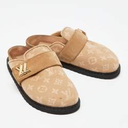 Louis Vuitton Beige Monogram Wool LV Cosy Flat Clogs Size 38