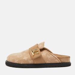 Louis Vuitton Beige Monogram Wool LV Cosy Flat Clogs Size 38