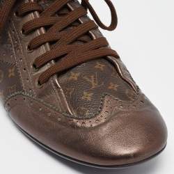 Louis Vuitton Metallic Bronze Monogram Leather and Canvas Lace Up Sneakers Size 39