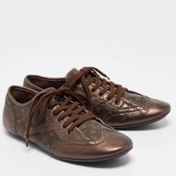Louis Vuitton Metallic Bronze Monogram Leather and Canvas Lace Up Sneakers Size 39
