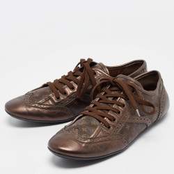 Louis Vuitton Metallic Bronze Monogram Leather and Canvas Lace Up Sneakers Size 39