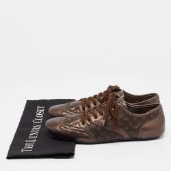 Louis Vuitton Metallic Bronze Monogram Leather and Canvas Lace Up Sneakers Size 39