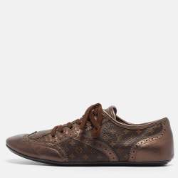 Louis Vuitton Metallic Bronze Monogram Leather and Canvas Lace Up Sneakers Size 39