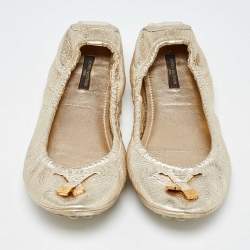 Louis Vuitton Gold Leather Ballet Flats Size 39.5