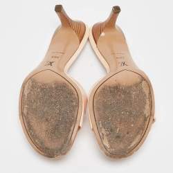 Pre Owned Louis Vuitton Beige Patent Leather LV Dice and Buckle Embellished Slide Sandals Size 38.5