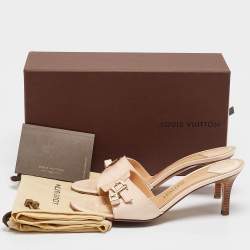 Pre Owned Louis Vuitton Beige Patent Leather LV Dice and Buckle Embellished Slide Sandals Size 38.5