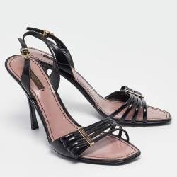 Louis Vuitton Black Patent Leather Slingback Sandals Size 39.5