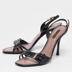 Louis Vuitton Black Patent Leather Slingback Sandals Size 39.5