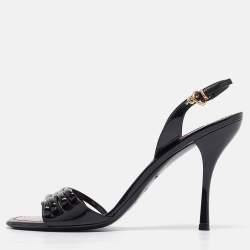 Louis Vuitton Black Patent Leather Slingback Sandals Size 39.5