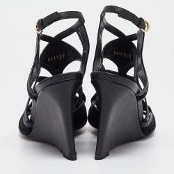 Pre Owned Louis Vuitton Black Suede and Leather Wedge Sandals Size 39.5