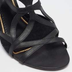 Pre Owned Louis Vuitton Black Suede and Leather Wedge Sandals Size 39.5