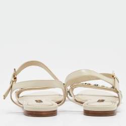 Louis Vuitton Cream Leather Embellished Slingback Flat Sandals Size 39.5