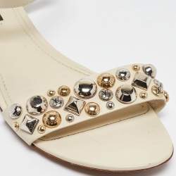 Louis Vuitton Cream Leather Embellished Slingback Flat Sandals Size 39.5