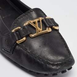 Pre Owned Louis Vuitton Black Leather Oxford Ballet Flats Size 37