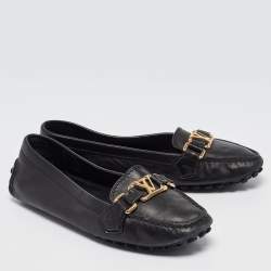 Pre Owned Louis Vuitton Black Leather Oxford Ballet Flats Size 37