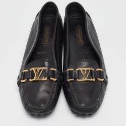 Pre Owned Louis Vuitton Black Leather Oxford Ballet Flats Size 37