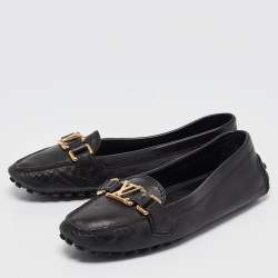 Pre Owned Louis Vuitton Black Leather Oxford Ballet Flats Size 37