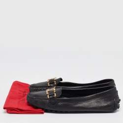 Pre Owned Louis Vuitton Black Leather Oxford Ballet Flats Size 37