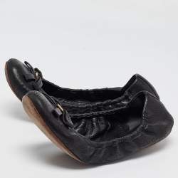 Louis Vuitton Black Monogram Leather Elba Scrunch Ballet Flats Size 39.5