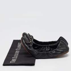 Louis Vuitton Black Monogram Leather Elba Scrunch Ballet Flats Size 39.5