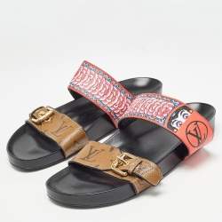 Louis Vuitton Brown/Red Floral Print and Monogram Canvas Bom Dia Sandals Size 39