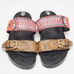 Louis Vuitton Brown/Red Floral Print and Monogram Canvas Bom Dia Sandals Size 39