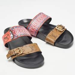 Louis Vuitton Brown/Red Floral Print and Monogram Canvas Bom Dia Sandals Size 39