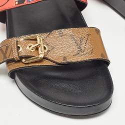Louis Vuitton Brown/Red Floral Print and Monogram Canvas Bom Dia Sandals Size 39
