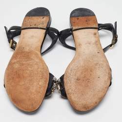 Pre Owned Louis Vuitton Black Leather Embellished Slingback Flat Sandals Size 40