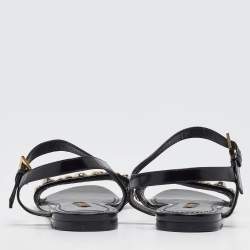 Pre Owned Louis Vuitton Black Leather Embellished Slingback Flat Sandals Size 40