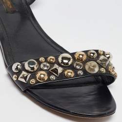 Pre Owned Louis Vuitton Black Leather Embellished Slingback Flat Sandals Size 40