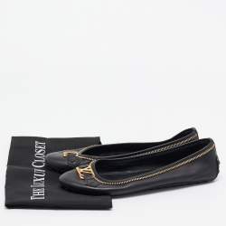 Pre Owned Louis Vuitton Black Leather Oxford Ballet Flats Size 39