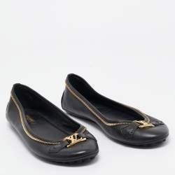 Pre Owned Louis Vuitton Black Leather Oxford Ballet Flats Size 39