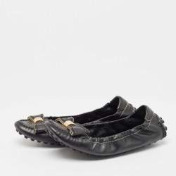 Pre Owned Louis Vuitton Black Leather Bow Tempting Scrunch Loafers Size 38.5 