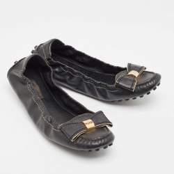 Pre Owned Louis Vuitton Black Leather Bow Tempting Scrunch Loafers Size 38.5 