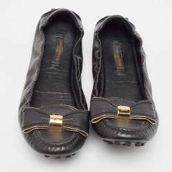 Pre Owned Louis Vuitton Black Leather Bow Tempting Scrunch Loafers Size 38.5 