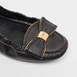Pre Owned Louis Vuitton Black Leather Bow Tempting Scrunch Loafers Size 38.5 